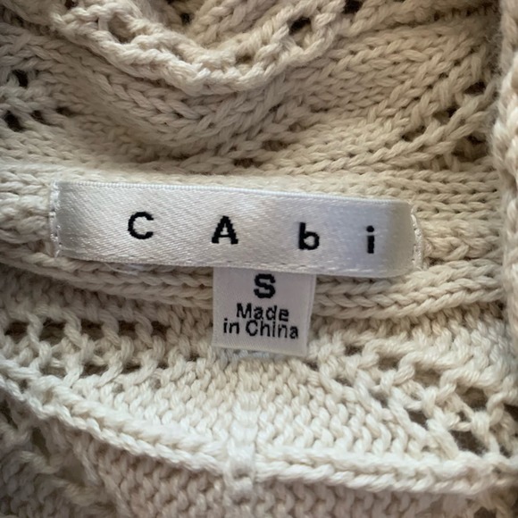 CABI Cream Beige Cotton Crochet Knit Open Front Circle Shawl Cardigan Sweater - Picture 13 of 16